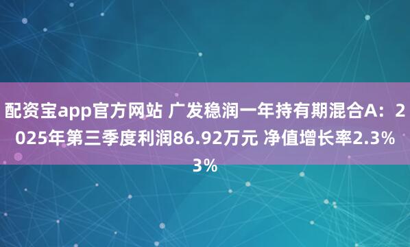 配资宝app官方网站 广发稳润一年持有期混合A：2025年第三季度利润86.92万元 净值增长率2.3%