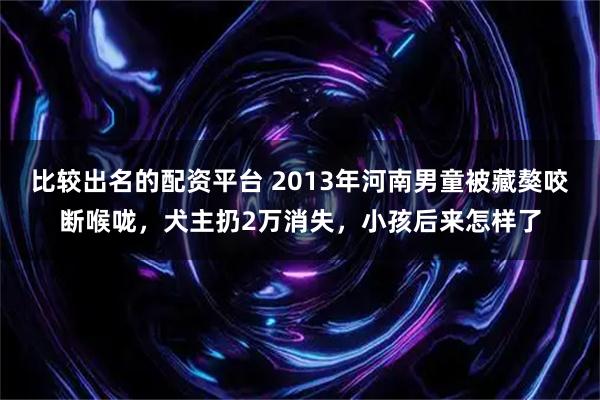 比较出名的配资平台 2013年河南男童被藏獒咬断喉咙，犬主扔2万消失，小孩后来怎样了